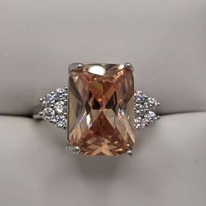 Peach Large Gemstone Silver Sterling Plated Ring Affordable Jewelry Size 7.75